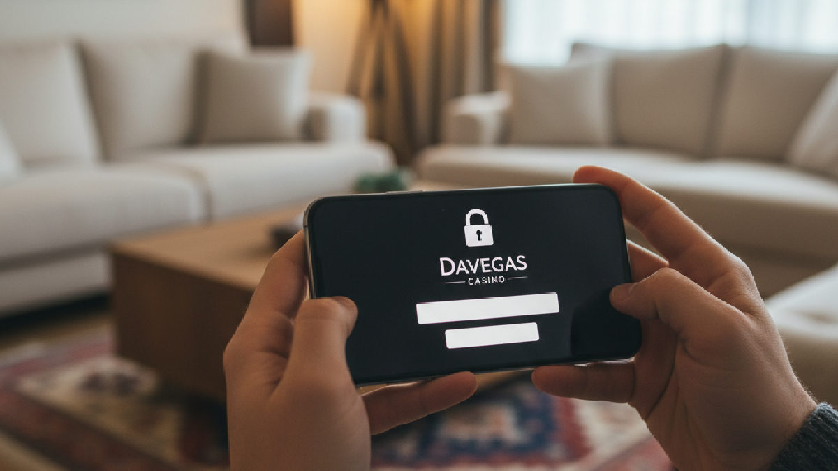 Mobil cihaz üzerinden Davegas casino hesabına güvenli giriş ekranı.